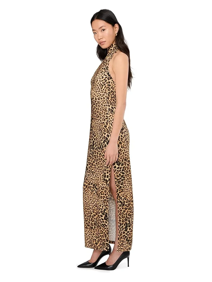 Женское платье Norma Kamali Halter Turtle Side Slit, Cheetah Patch — изображение 3 из 5, коричневый