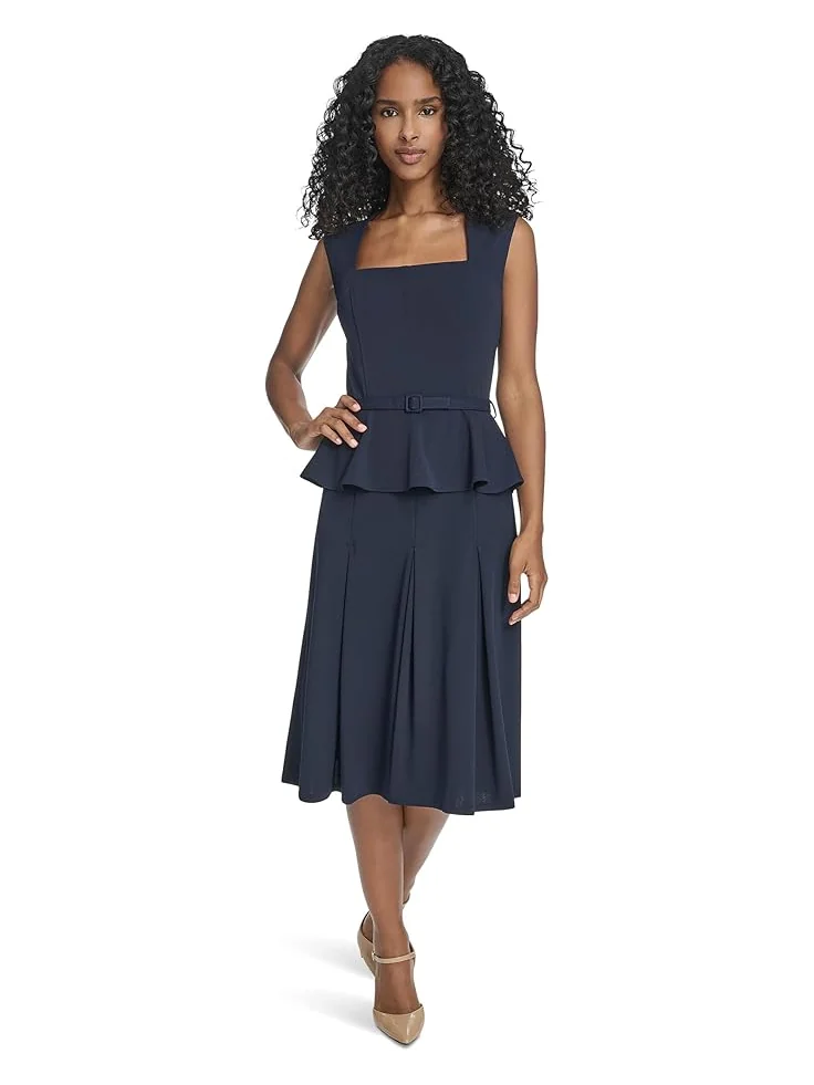 Женское платье Calvin Klein Short Sleeve Scuba Crepe Belted Peplum Aline