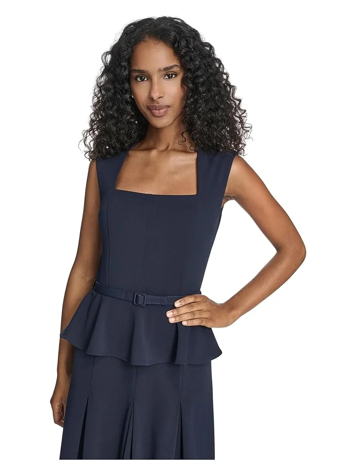 Женское платье Calvin Klein Short Sleeve Scuba Crepe Belted Peplum Aline — изображение 4 из 5, синий