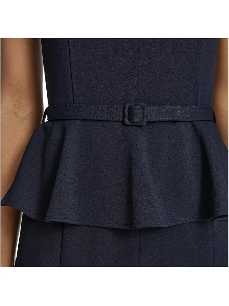 Женское платье Calvin Klein Short Sleeve Scuba Crepe Belted Peplum Aline — изображение 5 из 5, синий