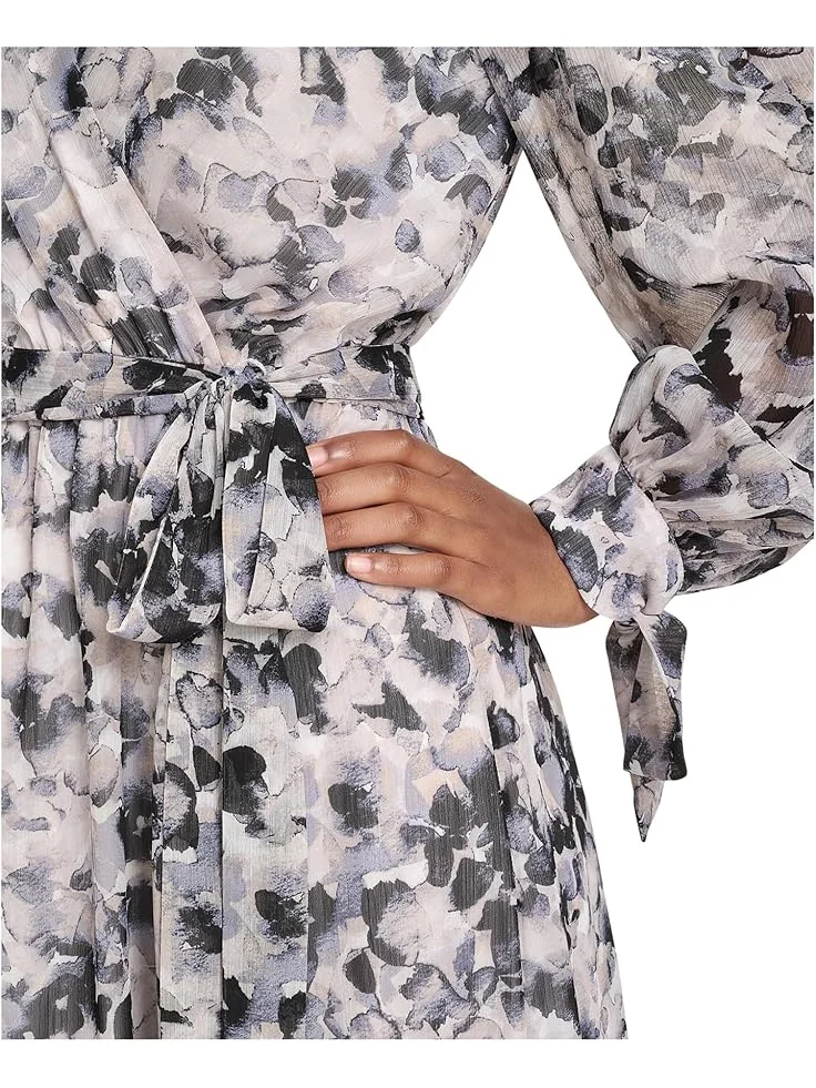 Женское платье Calvin Klein V-Neck Long Sleeve Chiffon Midi — изображение 5 из 6, мульти