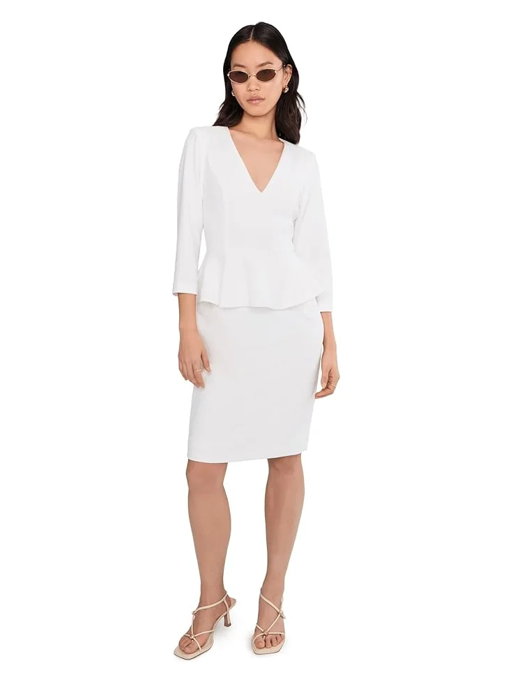 Женское короткое платье с плиссированной баской Adrianna Papell Crepe Peplum — изображение 2 из 5, белый