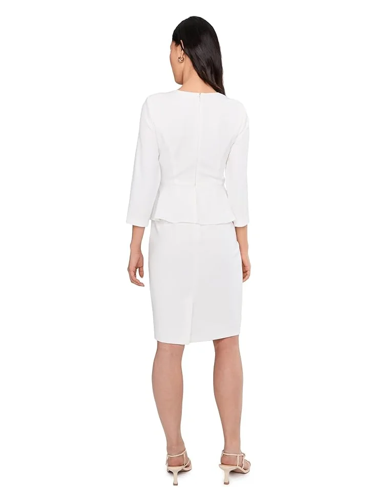 Женское короткое платье с плиссированной баской Adrianna Papell Crepe Peplum — изображение 4 из 5, белый