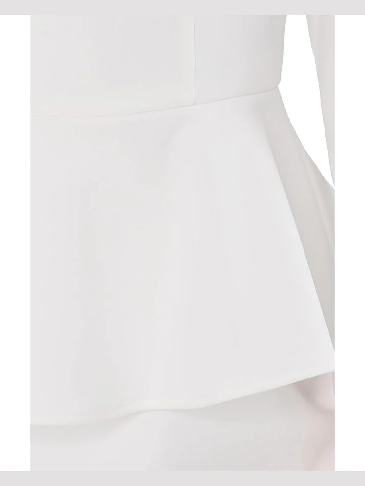 Женское короткое платье с плиссированной баской Adrianna Papell Crepe Peplum — изображение 5 из 5, белый