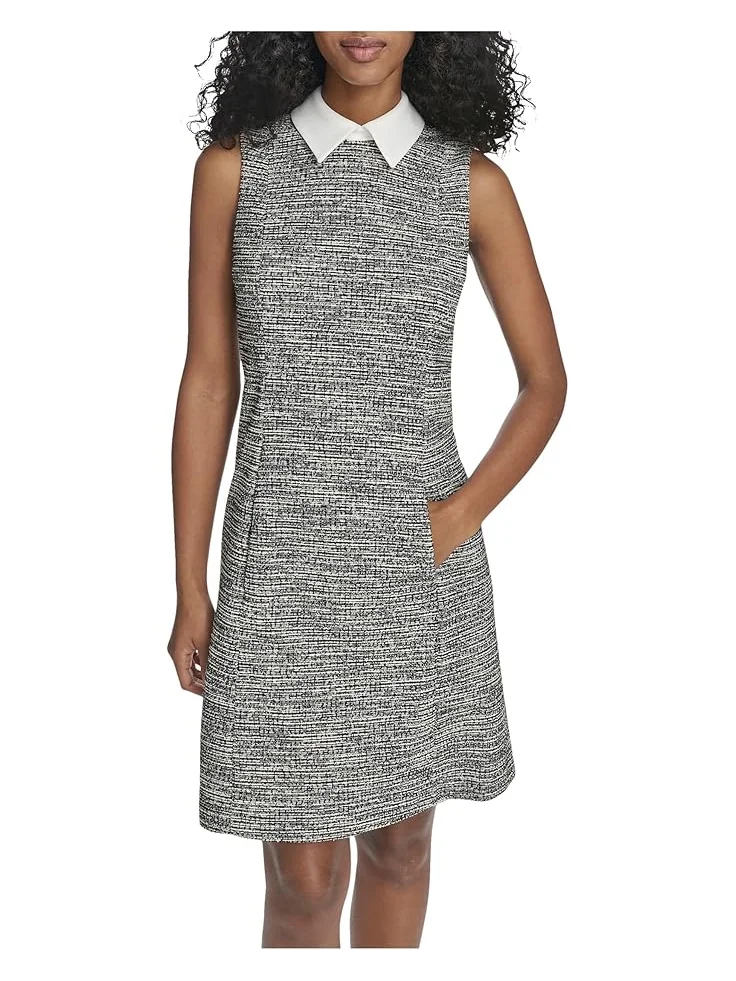 Женское платье Calvin Klein Sleeveless Tweed A-Line With Collar — изображение 4 из 5, черный кремовый