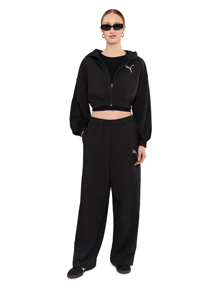 Женские брюки PUMA Essentials Graphics Leo Luxe Bedazzled Slouchy — изображение 2 из 5, черный