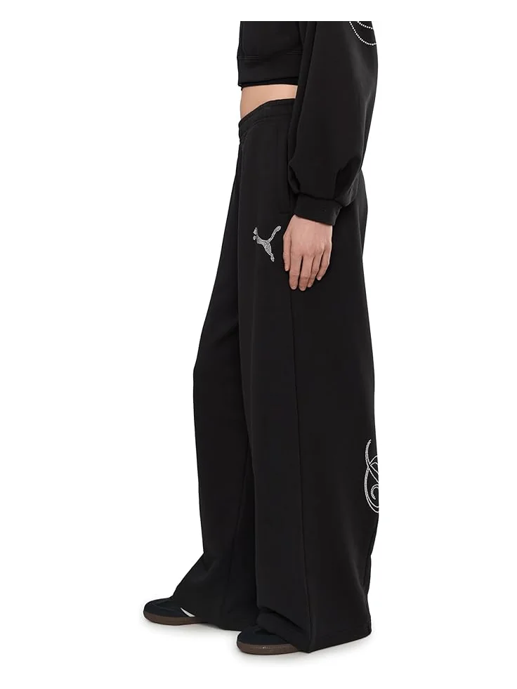 Женские брюки PUMA Essentials Graphics Leo Luxe Bedazzled Slouchy — изображение 3 из 5, черный