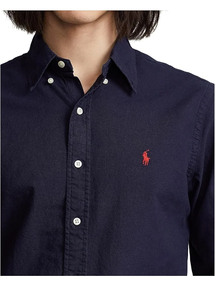 Мужская классическая рубашка Oxford Polo Ralph Lauren Classic Fit Garment Dyed — изображение 3 из 4, темно-синий