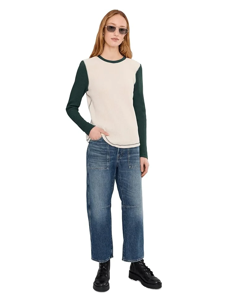 Женская футболка Faherty Apres Waffle Layering, Seamoss Varsity — изображение 2 из 5, зеленый