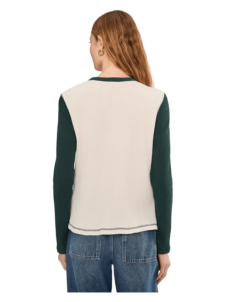 Женская футболка Faherty Apres Waffle Layering, Seamoss Varsity — изображение 4 из 5, зеленый