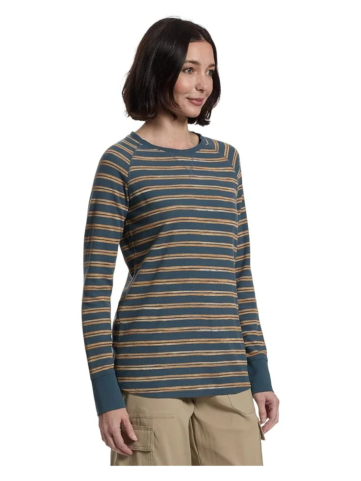 Женская футболка L.L.Bean Unshrinkable Mini-Waffle Tee Long Sleeve Crew Neck Stripe — изображение 2 из 5, синий