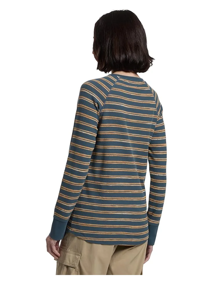 Женская футболка L.L.Bean Unshrinkable Mini-Waffle Tee Long Sleeve Crew Neck Stripe — изображение 3 из 5, синий