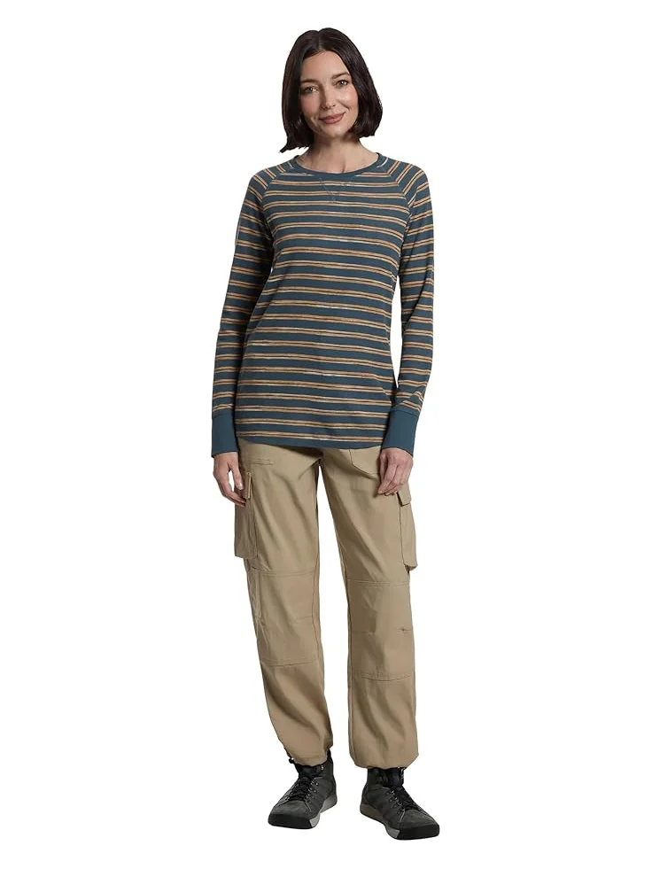 Женская футболка L.L.Bean Unshrinkable Mini-Waffle Tee Long Sleeve Crew Neck Stripe — изображение 5 из 5, синий