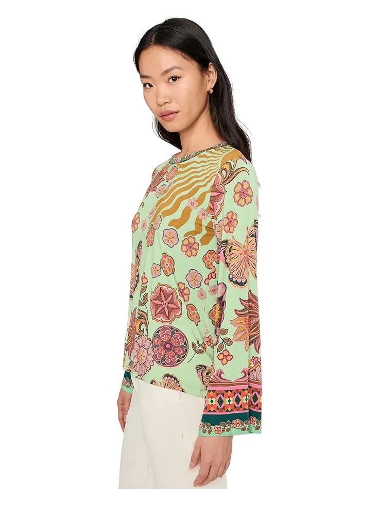 Женская футболка Johnny Was The Janie Favorite Flare Sleeve Crew Neck - End — изображение 3 из 5, зеленый