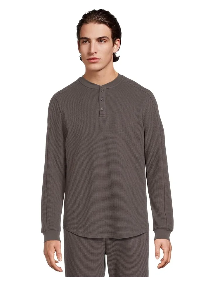 Мужская футболка-поло Barefoot Dreams Waffle Thermal Henley — изображение 1 из 5, угольный