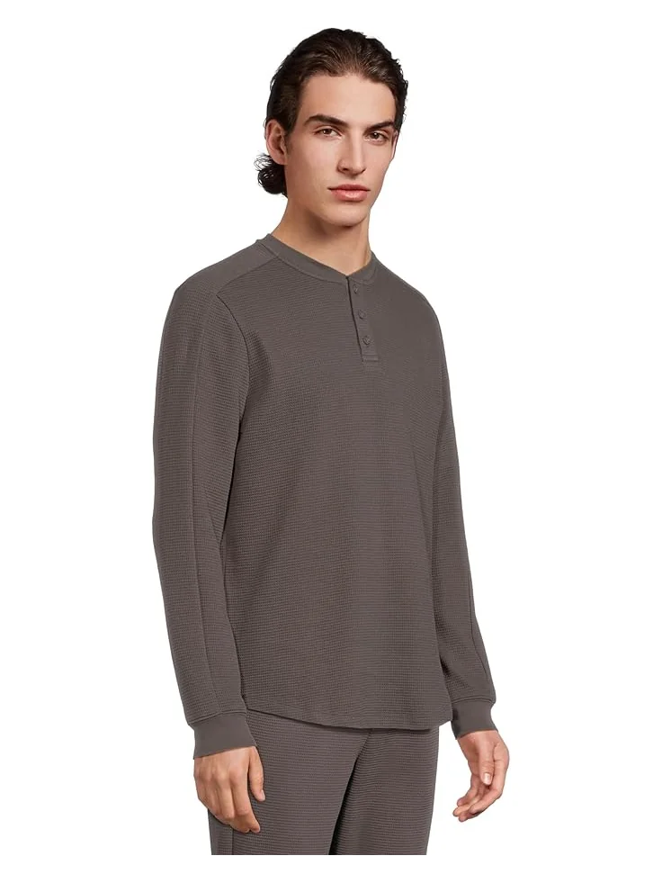 Мужская футболка-поло Barefoot Dreams Waffle Thermal Henley — изображение 2 из 5, угольный