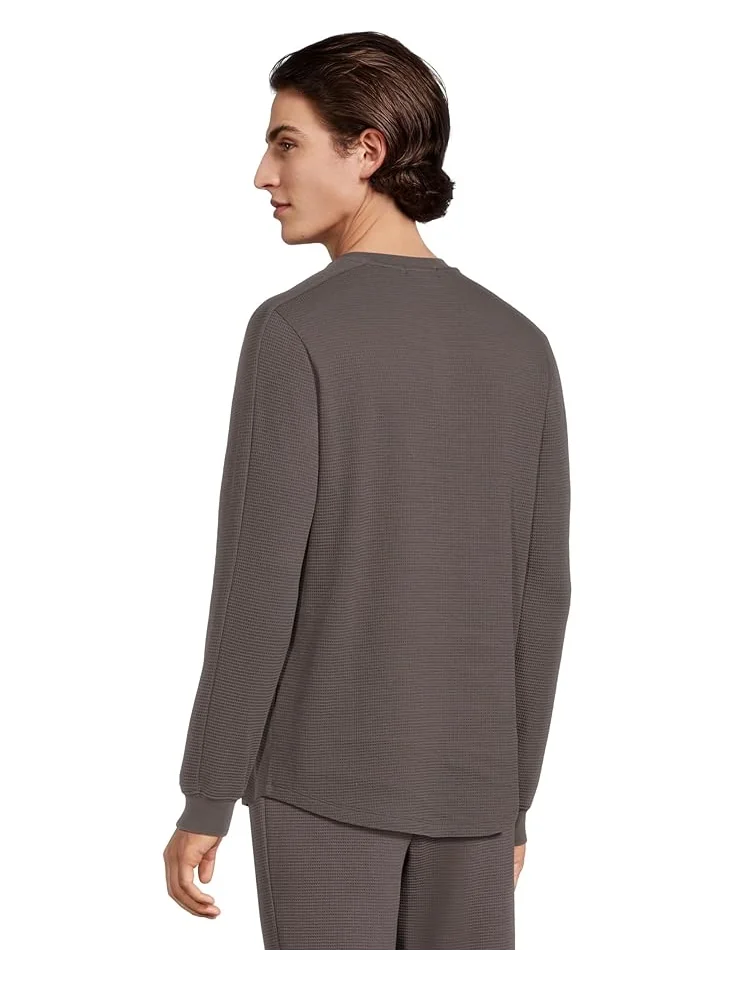 Мужская футболка-поло Barefoot Dreams Waffle Thermal Henley — изображение 3 из 5, угольный