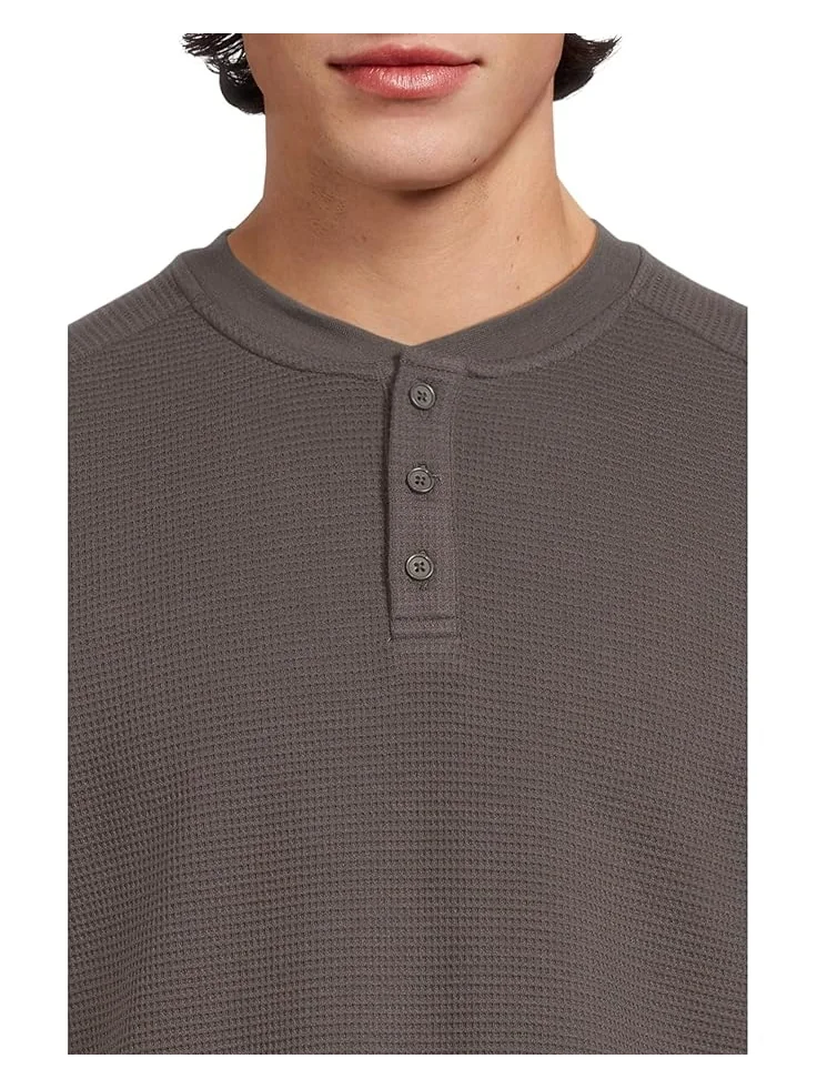 Мужская футболка-поло Barefoot Dreams Waffle Thermal Henley — изображение 4 из 5, угольный