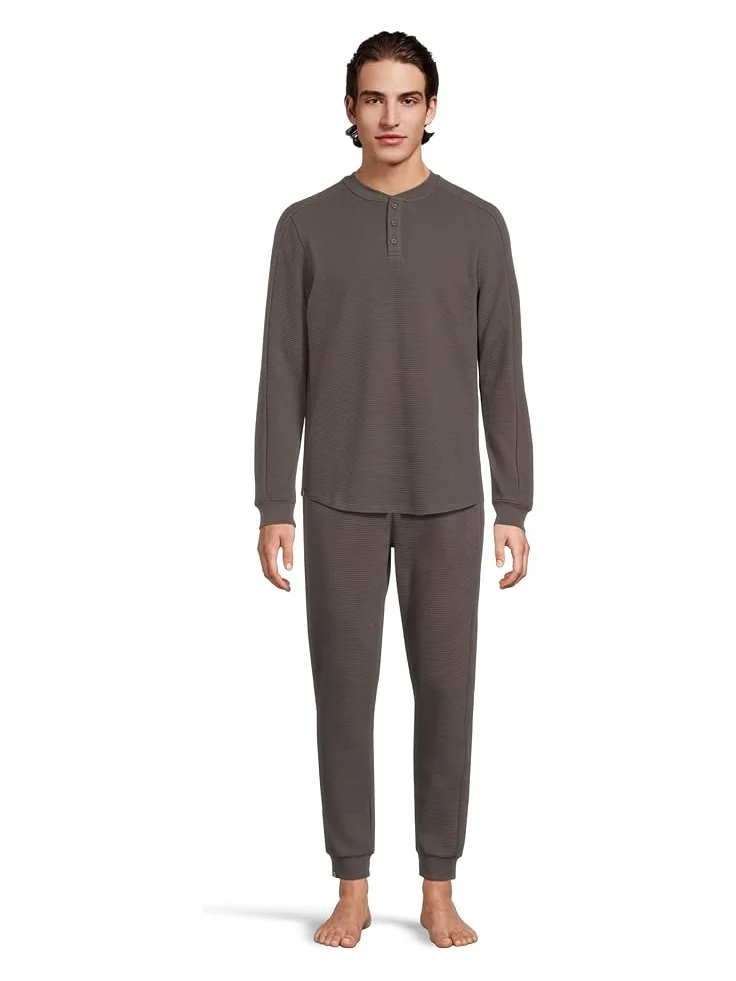 Мужская футболка-поло Barefoot Dreams Waffle Thermal Henley — изображение 5 из 5, угольный
