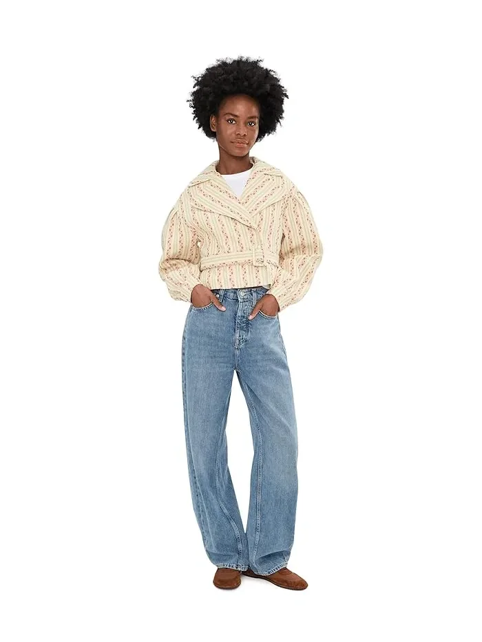 Пальто тренч укороченное с поясом Pastel Floral Stripe, Avec Les Filles — изображение 2 из 5, пастельный