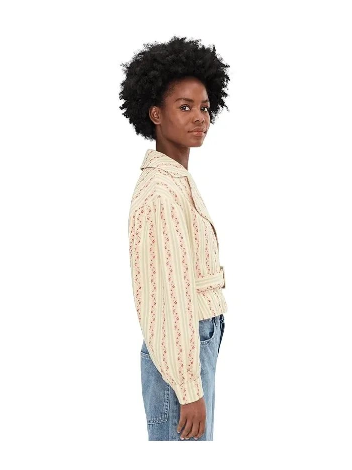 Пальто тренч укороченное с поясом Pastel Floral Stripe, Avec Les Filles — изображение 3 из 5, пастельный