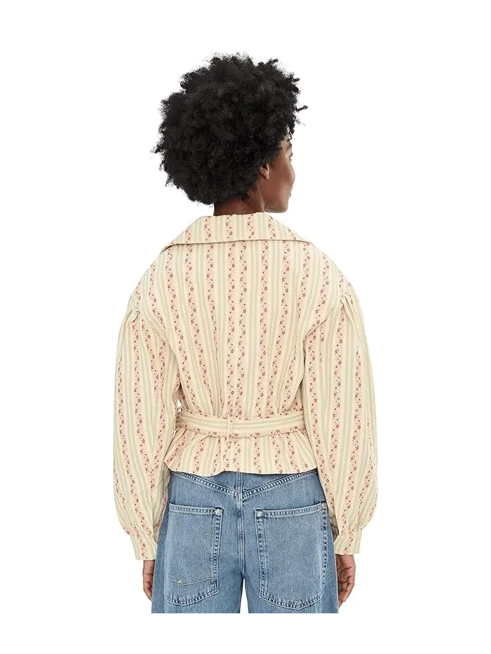 Пальто тренч укороченное с поясом Pastel Floral Stripe, Avec Les Filles — изображение 4 из 5, пастельный