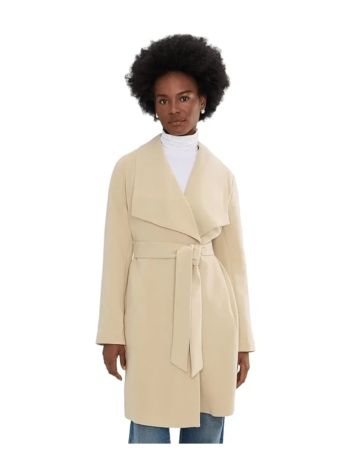 Пальто с поясом Crepe Belted Drape Front Lauren Ralph Lauren — изображение 1 из 5, песочный