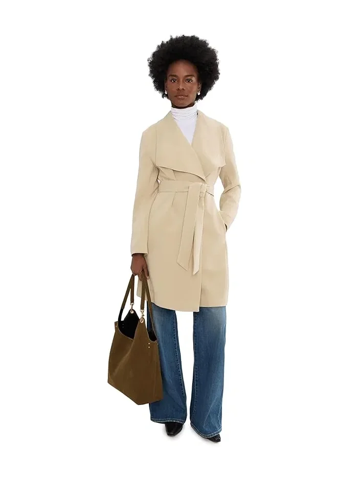 Пальто с поясом Crepe Belted Drape Front Lauren Ralph Lauren — изображение 2 из 5, песочный