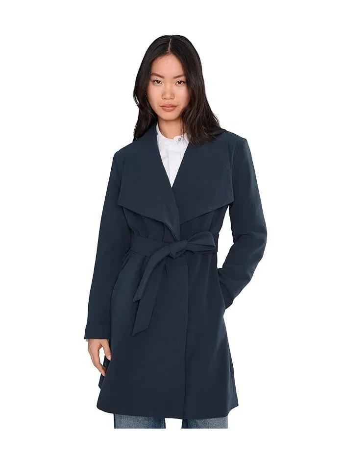 Пальто с поясом Crepe Belted Drape Front Lauren Ralph Lauren — изображение 1 из 5, темный темно-синий