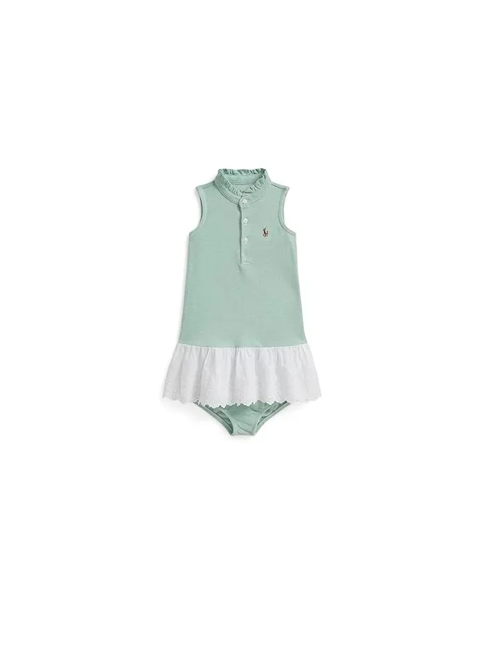 Платье с сеткой и шароварами Eyelet Cotton Mesh Dress & Bloomer Polo Ralph Lauren Kids — изображение 1 из 2, белый
