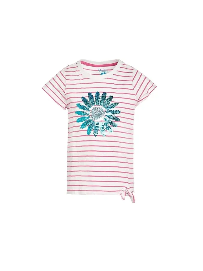 Футболка с цветочным принтом и завязками Radiant Flower Striped Tie Front Tee Hatley Kids — изображение 1 из 3, белый