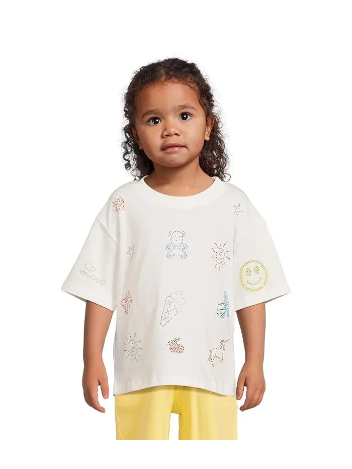 Футболка с кристаллами и дудлами Oversized Crystal Doodle T-Shirt Lola and The Boys — изображение 1 из 4, белый