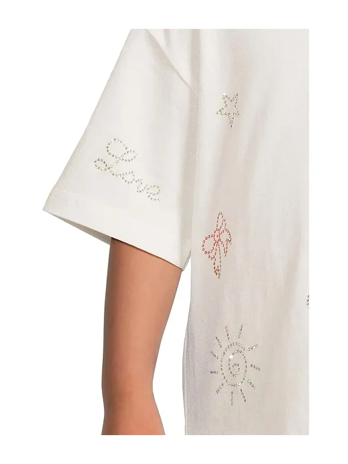 Футболка с кристаллами и дудлами Oversized Crystal Doodle T-Shirt Lola and The Boys — изображение 3 из 4, белый