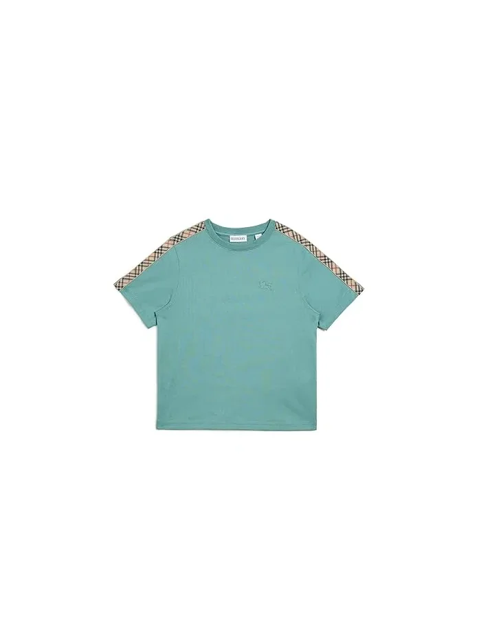 Футболка с клетчатым узором Cedar Check Tape Shirt Burberry Kids, Gulf — голубой