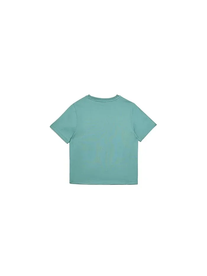 Футболка с клетчатым узором Cedar Check Tape Shirt Burberry Kids, Gulf — изображение 2 из 3, голубой
