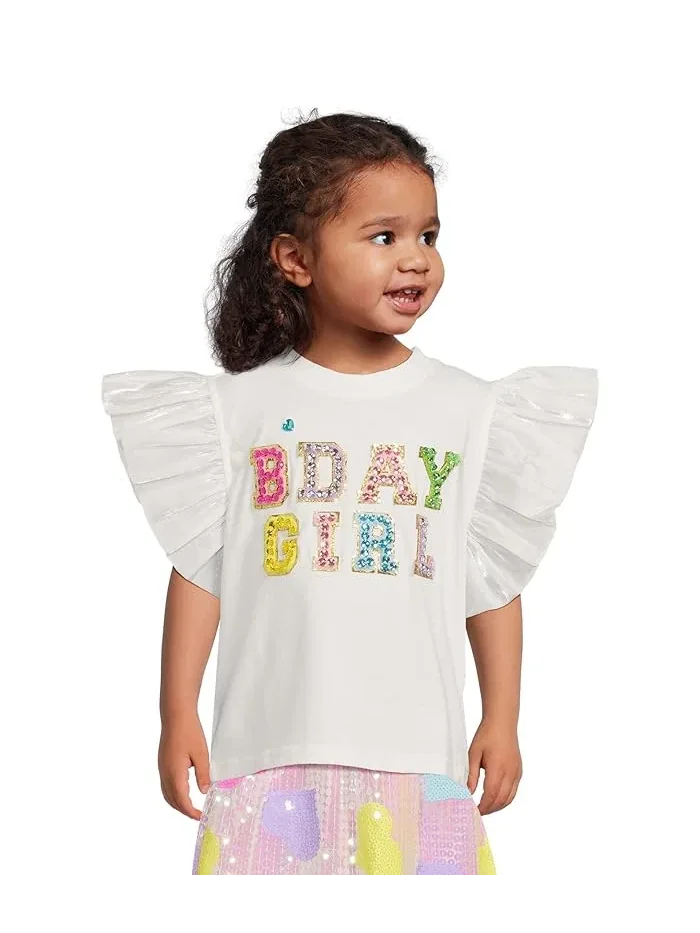 Футболка с пайетками B'DAY GIRL Birthday Girl Gem Ruffle Shirt Lola and The Boys — прозрачный