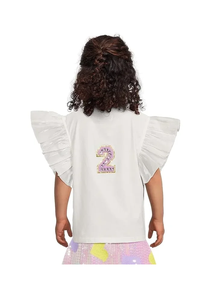 Футболка с пайетками B'DAY GIRL Birthday Girl Gem Ruffle Shirt Lola and The Boys — изображение 2 из 4, прозрачный