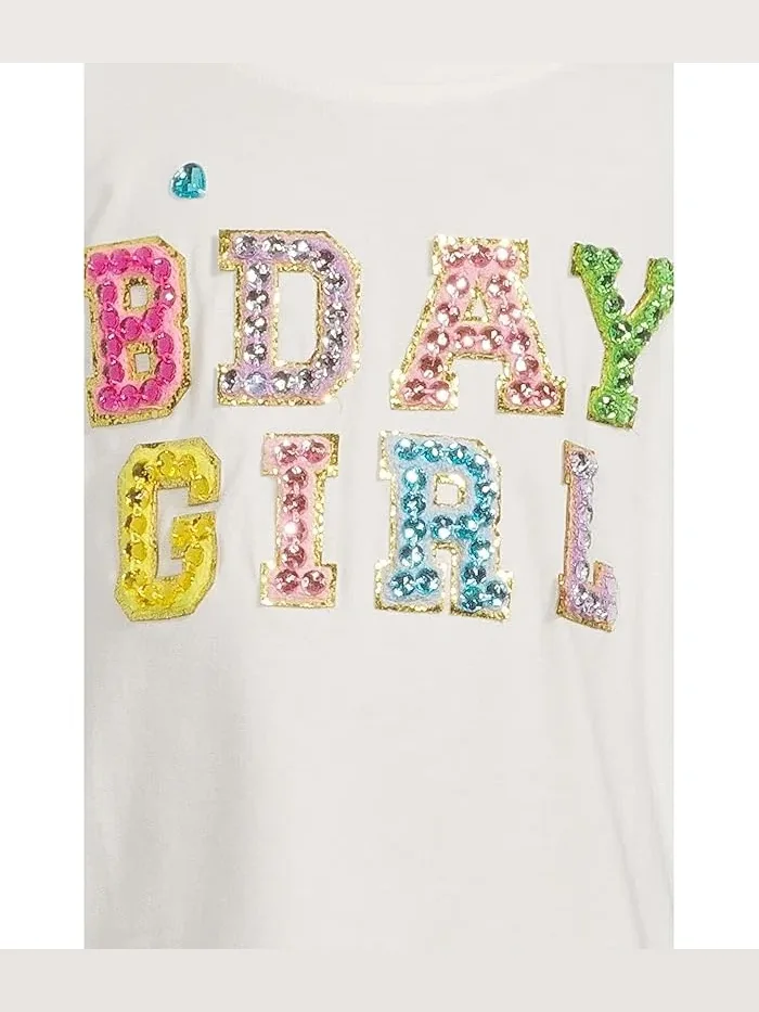 Футболка с пайетками B'DAY GIRL Birthday Girl Gem Ruffle Shirt Lola and The Boys — изображение 3 из 4, прозрачный