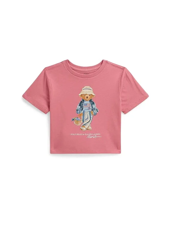 Футболка Polo Bear Cotton Jersey Boxy Tee Polo Ralph Lauren Kids — изображение 1 из 2, розовый