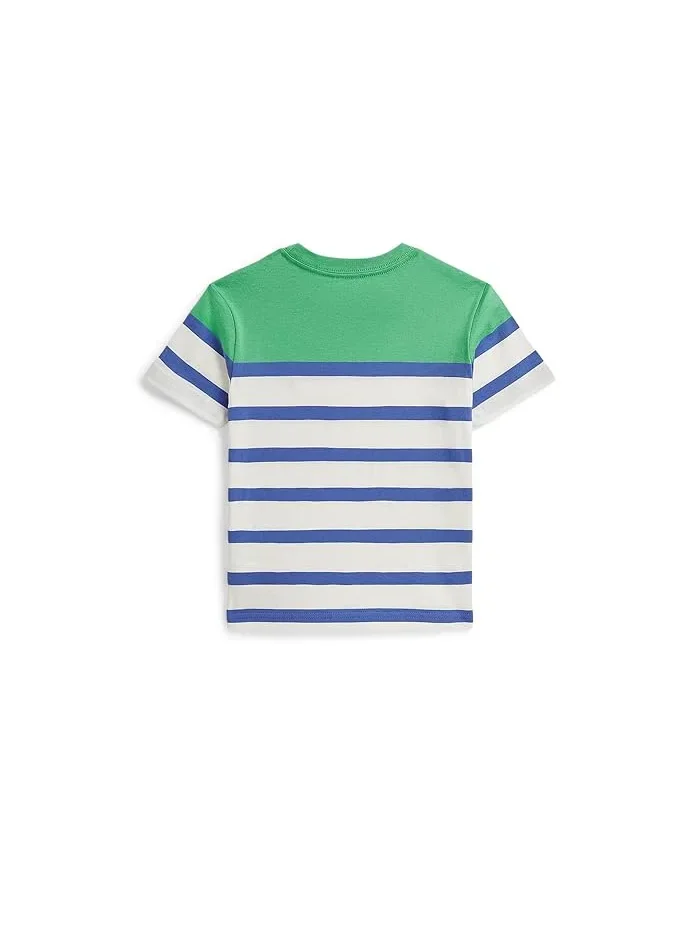 Футболка поло с полосками Striped Cotton Jersey Tee Polo Ralph Lauren Kids — изображение 2 из 2, зеленый/мульти