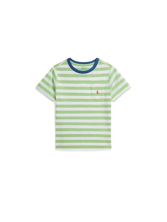 Футболка поло с полоской модель Striped Cotton Jersey Pocket Tee Polo Ralph Lauren Kids — изображение 1 из 5, белый