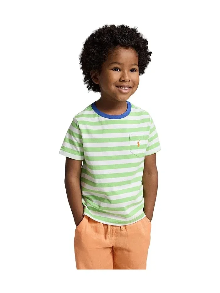 Футболка поло с полоской модель Striped Cotton Jersey Pocket Tee Polo Ralph Lauren Kids — изображение 4 из 5, белый