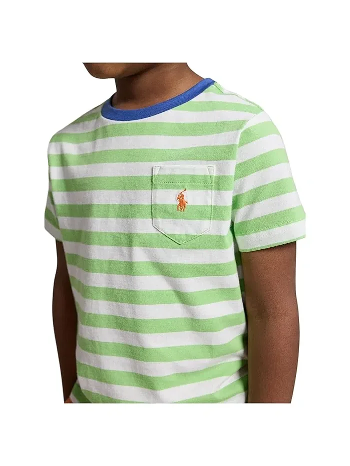 Футболка поло с полоской модель Striped Cotton Jersey Pocket Tee Polo Ralph Lauren Kids — изображение 5 из 5, белый