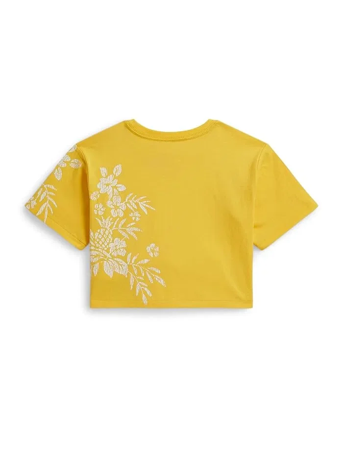 Футболка с цветочным принтом хлопок Floral-Print Cotton Boxy Tee Polo Ralph Lauren Kids — изображение 2 из 2, белый