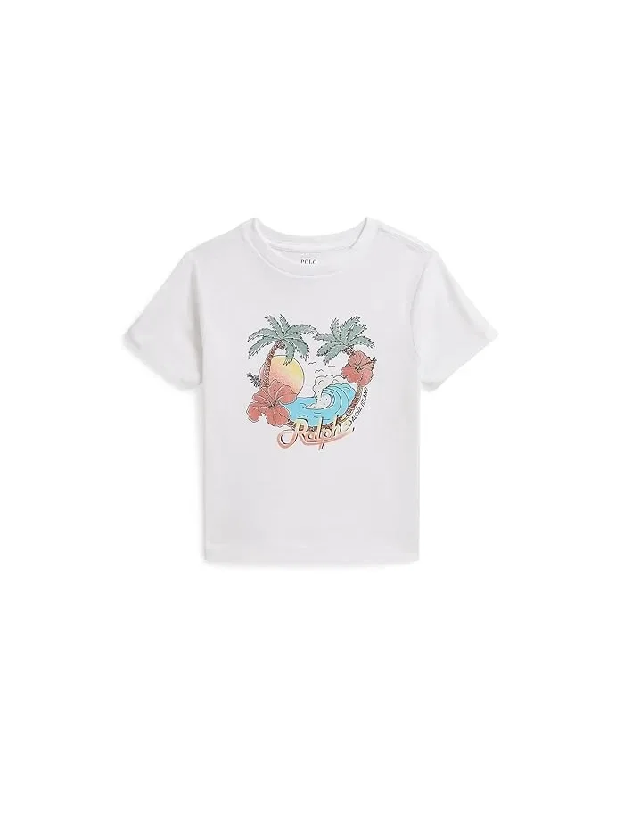 Футболка хлопковая с принтом Cotton Jersey Graphic Tee Polo Ralph Lauren Kids — изображение 1 из 5, светлый темно-синий