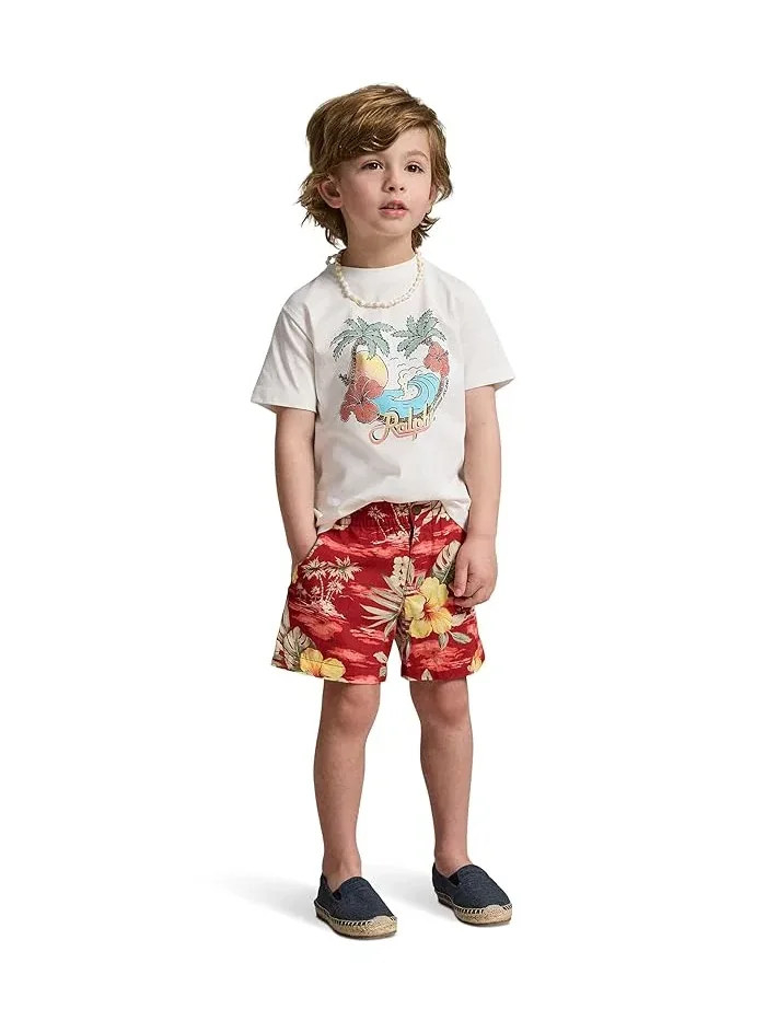 Футболка хлопковая с принтом Cotton Jersey Graphic Tee Polo Ralph Lauren Kids — изображение 3 из 5, светлый темно-синий