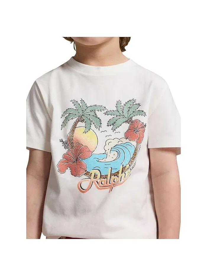Футболка хлопковая с принтом Cotton Jersey Graphic Tee Polo Ralph Lauren Kids — изображение 5 из 5, светлый темно-синий