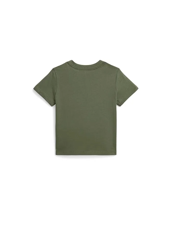 Футболка хлопковая Madras-logo Cotton Jersey Tee Polo Ralph Lauren Kids — изображение 2 из 3, зеленый