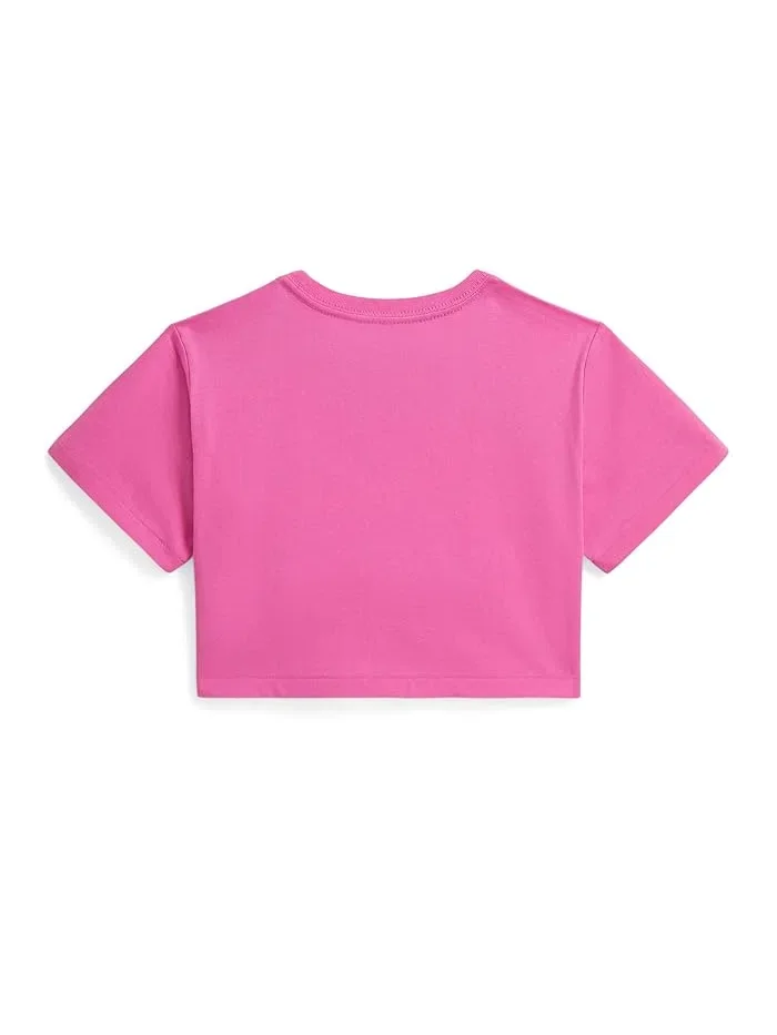 Футболка с принтом Floral-Print Logo Cotton Boxy Tee Polo Ralph Lauren Kids — изображение 2 из 2, розовый