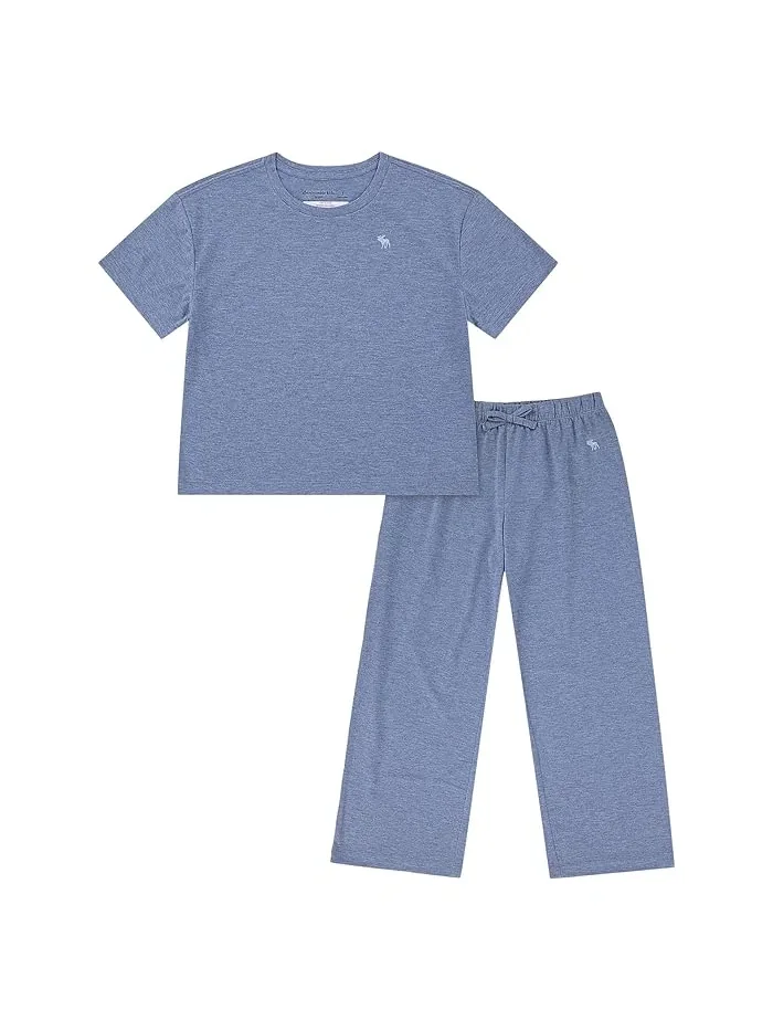 Пижама из полиэстера Boxy Tee & Pants Sleep Set abercrombie kids — синий